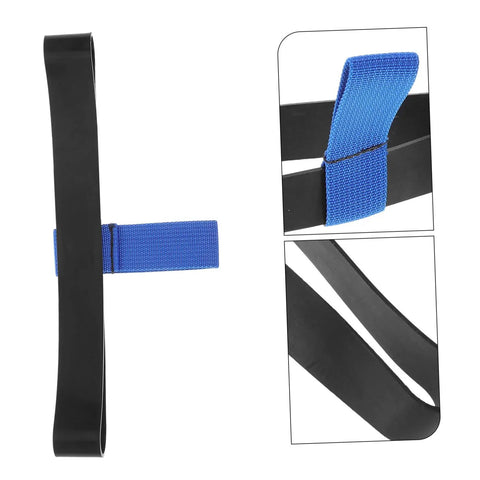 Black neoprene scuba tank strap with blue attachment, easy carrying and secure binding of dive gear, durable tank holder for divers.