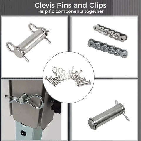 All-In-One 122-Piece Fastener Kit With Clevis Pins M6 And M8, Tail Hitch Pins, Cotter Pins, Clips And Assorted Hardware shown