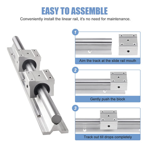 600mm SBR16 Linear Rail Guide Kit With Fully Supported Slides And SBR16UU Bearing Blocks For DIY CNC X Y Z Actuator Includes Wrench And Mounting Screws, assembly steps