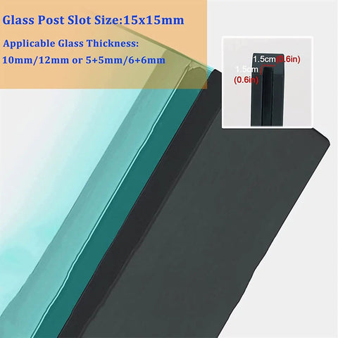 Level Up Your Outdoor Setup With This Game Changing Black Steel Glass Railing Kit Designed For Wide Decks And Covered Patios To Deliver Crisp Sight Lines And Simple Adjustable Height Mounting, showing post slot size 15x15mm.