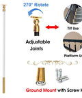 White Aluminum Railing Posts 37.4 Inch Deck Spindles 100 Pack With Adjustable Connectors And Shoe Base features adjustable joints and ground mount.