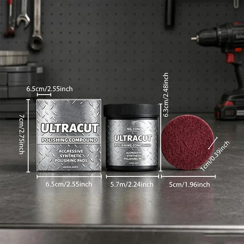 No Sweat All In One Surface Restoration Polish With Buffing Pad, shown with round synthetic pad and container, ideal for restoring shine.
