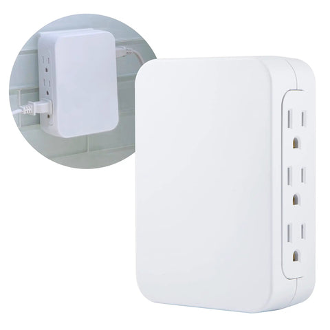 Six Outlet Surge Protector Wall Tap Extender With Side Access Design For Tight Spots, 1200 Joules, 3 Prong Grounded Outlets, UL Listed, White