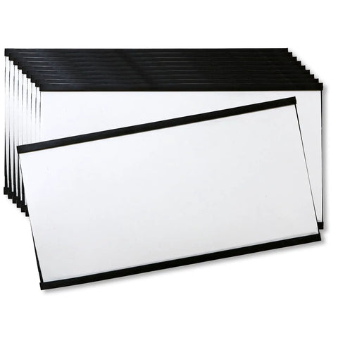 Heavy Duty 10 Pack Magnetic C Channel Label Holders 3X6 Inch Shelf Tags For Steel Racks in black and white design.
