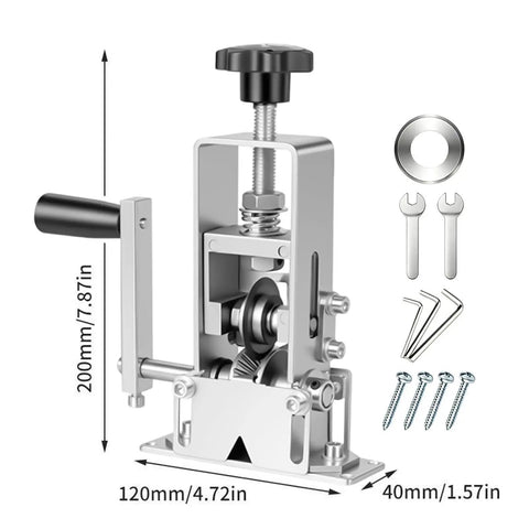 Heavy Duty Drill Powered Wire Stripper Machine With Manual Hand Crank Option For Efficient Copper Recovery And Scrap Cable Processing Small Portable Peeler Tool showing adjustable blade and hand crank.