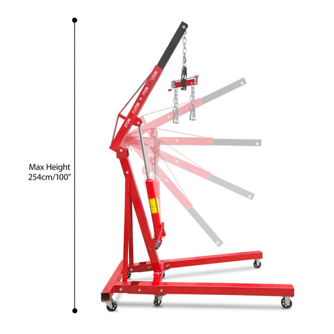 Heavy Hitting Folding Hydraulic Engine Hoist With 4000 Lbs Capacity And Adjustable Boom showing max height of 254 cm/100".