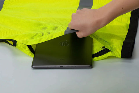 Heavy Duty High Visibility Safety Vest With Reflective Mesh And Multi Pockets For Surveyors Built Different For All Day Grind No Sweat Design In Bright Neon Yellow True Plus Size Fit with tablet pocket.