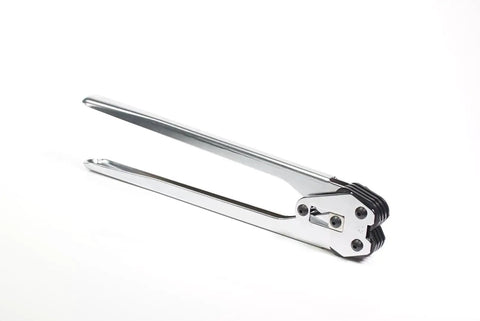 Built Different Heavy Duty Manual Strapping Sealer for Half Inch Poly Pet Plastic Strap with silver handles on a white background.