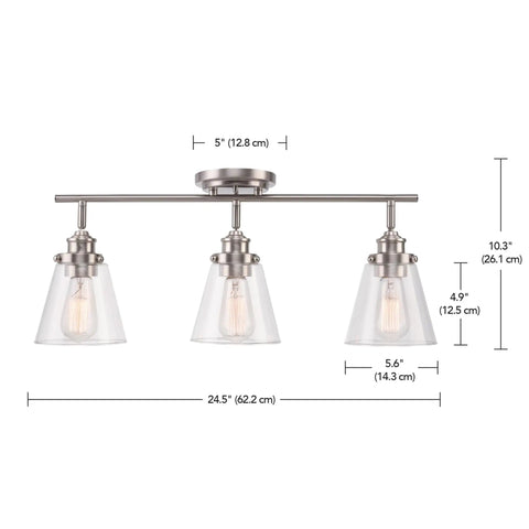 Dimensions of Mika 3 Light Track Lighting Kit in Matte Black with Clear Glass Shades Bulbs Not Included Mid Century Modern Vibe