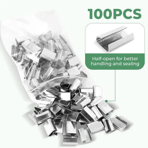 100 strapping clips from Five Eighths Inch Polyester PET Banding Kit For Pallets 1049 Feet Long Strapping Set