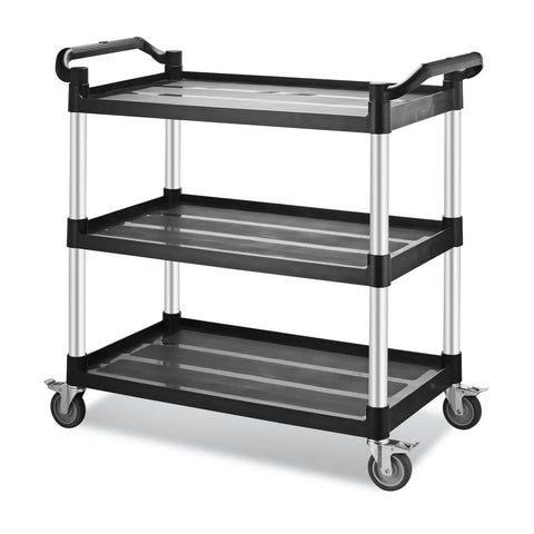 Heavy Duty Utility Rolling Cart With Four Lockable Wheels, 3-Tier Plastic Service Cart, Large Capacity 34x17x37 Inches