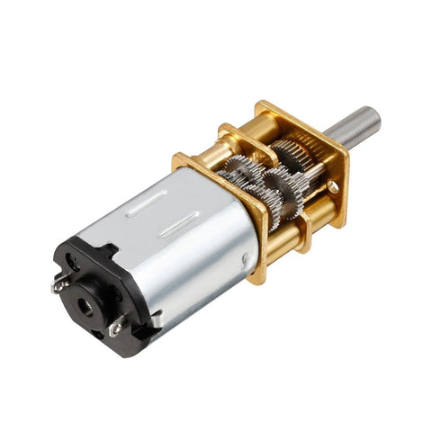 uxcell micro gear motor side view; brass gear train, metal housing, output shaft