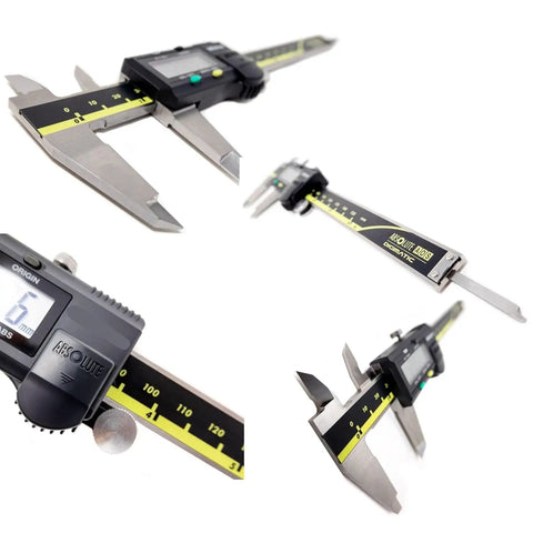 Close-up of 6 Inch Absolute AOS Caliper with Ultra High Resolution 0.0005 Inch and 0.01 Millimeter for precise measurements