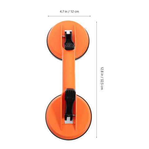 Heavy Duty Glass Suction Cup Tool With 2 Big Suckers For Tiling, Lifting Ceramic Or Rubber Up To 60kg Load Capacity dimensions shown from above.