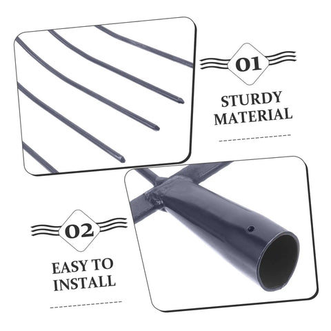 Heavy Duty Five Point Manure Fork For Garden And Farm Cleanup Handheld Tool detailing fork tines and handle durability