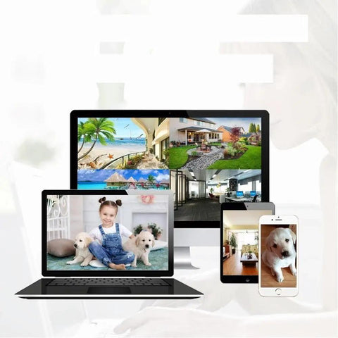 Heavy Duty POE IP Camera With Kickass 8MP 4K Ultra HD Resolution And Built In Audio For Smooth Indoor Outdoor Surveillance Featuring Dead Simple Plug And Play Setup With Toughened Low Light Performance shown on multiple devices.