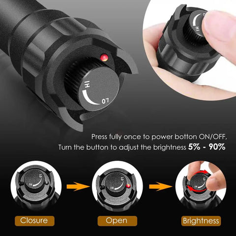 Close-up of Beefed Up 940nm IR Night Vision Illuminator Flashlight control dial showing brightness settings and hand adjusting knob.