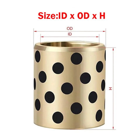 Built Tough Brass Graphite Flange Bearing Sleeve Bushing with polka dots, 63mm bore, 75mm outer diameter.