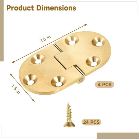 Four Pack 90 Degree Folding Table Hinges In Solid Brass With 24 Screws For Desk, Cabinet, Door, And Folding Tabletop