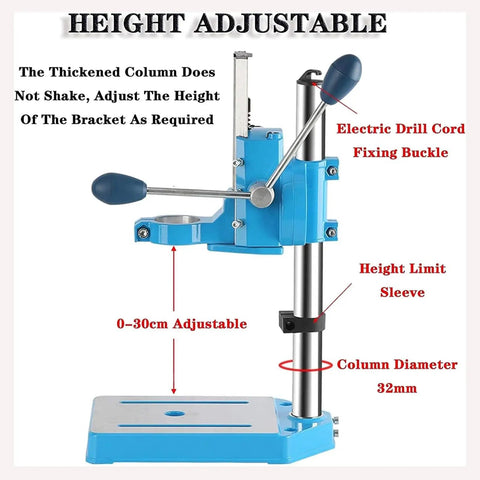 Heavy Duty Electric Drill Stand With 90 Degree Rotatable Head And 80Mm Stroke For High Precision Work, adjustable height, 32mm column.