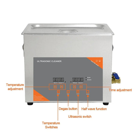 Heavy Duty 10L Ultrasonic Cleaner With Digital Timer And Heater For Lab Hardware Degreasing Stainless Steel Tank Adjustable Power Wash Small Parts Effectively controls.