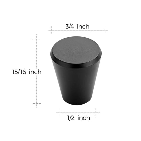 Matte Black Kitchen Cabinet Knobs 10 Pack 3/4 Inch Round Drawer Pulls for Cabinets Dresser and Doors with dimensions shown