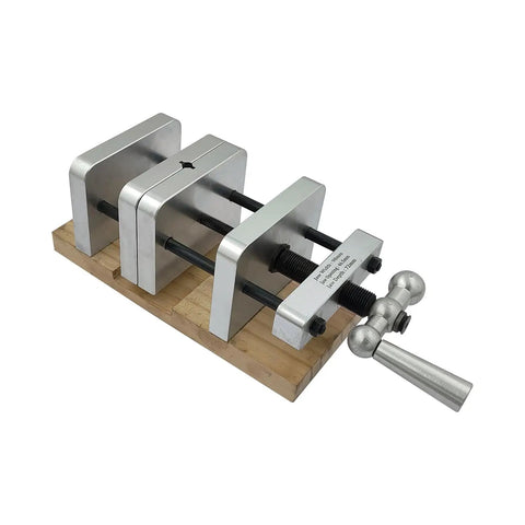 Straight Shooter Pen Centering Vise Jig For Drill Press with rugged steel jaws for precise pen blank alignment.