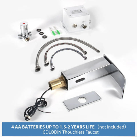 Touchless Bathroom Sink Faucet With Sensor Modern Brass Matte Black Hands Free Lavatory Faucet Single Hole Design Includes Hole Cover Plate Ideal For Home Or Commercial Use, showing components and installation accessories.