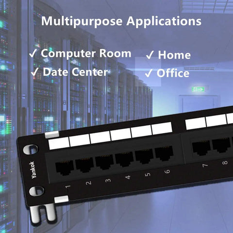 Cat6 12 Port Unshielded Patch Panel With Rack And Wall Mount Brackets For Solid Gigabit Speed Includes Mini Punch Down Tool and Color Coded Ports