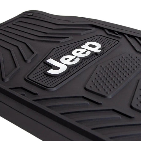 Close-up of Jeep Weatherpro Four Piece Floor Mats Set Universal Fit for Most Vehicles Black Heavy Duty Floor Mats with textured design