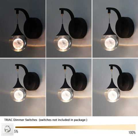 Moon Crystal Wall Sconces Dimmable 5W LED Bedroom Bedside Lamps For Living Room Hallway Warm 3300K Ambient Lighting