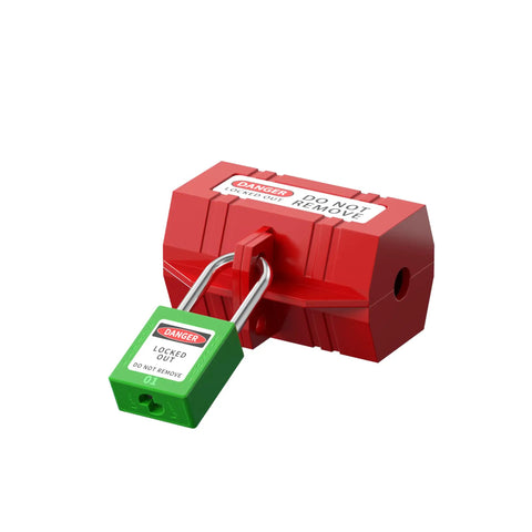 Heavy Gauge Stainless Steel Lockout Tagout Padlocks With 5 Pack Keyed Different Green Safety Locks And OSHA Compliant Lototo Set Offering Dual Keys on red lockout device.