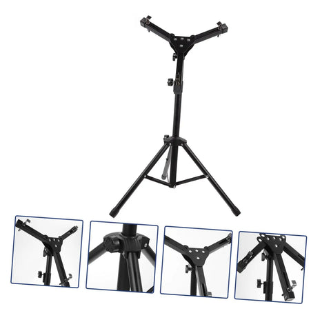 Heavy Duty Matte Black Folding Drum Stand Featuring Silent Snare Practice Pad And Wide Leg Base for stability and collapsible design.
