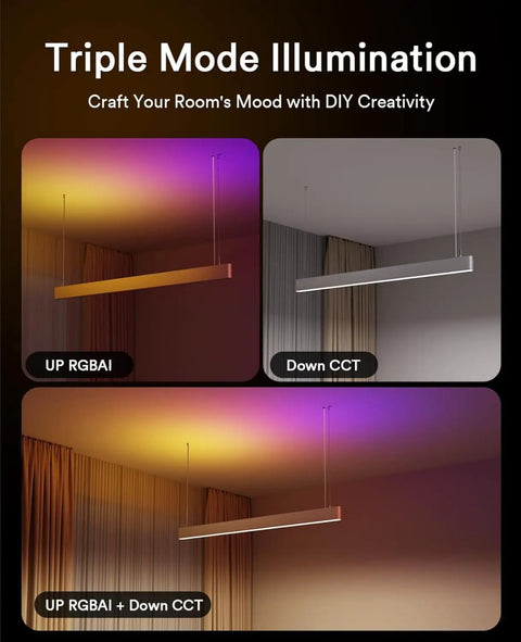 Triple mode illumination showcasing RGB color changes and dimming options for mood lighting.