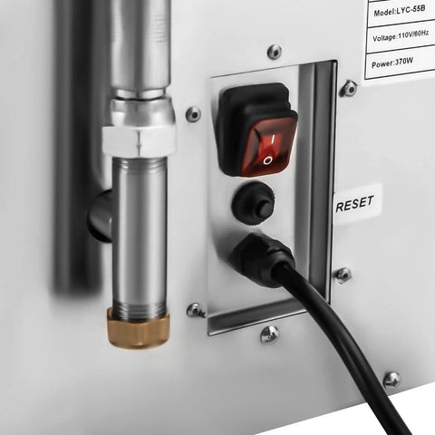 Close-up of controls and connections on Heavy Duty Stainless Steel Oil Filter Machine With Foldable Design And Casters For Easy Mobility In Restaurant Or Home Kitchen Efficient Grease Extraction System Keeps Hands Clean During Cooking Cleanup Process.