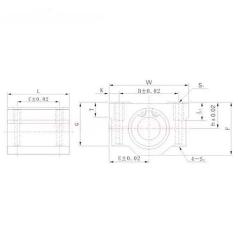 Technical drawing of Two Or Four Pack Linear Motion Ball Bearing CNC Slider Bushings For 16mm And 20mm Axis Guide, Dope DIY Machining Kit For Smooth Rail Movement, Built To Last For DIYers And Pros.