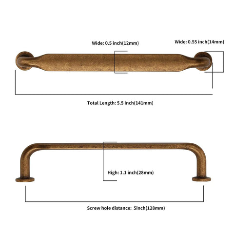 Ten Pack 5 Inch 128mm Antique Brass Cabinet Handles for Kitchen Cupboards and Drawers, Solid Cabinet Pulls with Easy Install and Screws