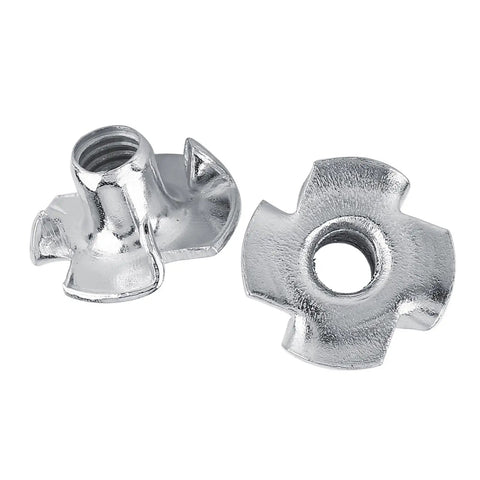 M6 Four Prong Tee Nuts for Woodworking, Heavy Duty Zinc Plated Carbon Steel Captive Nuts