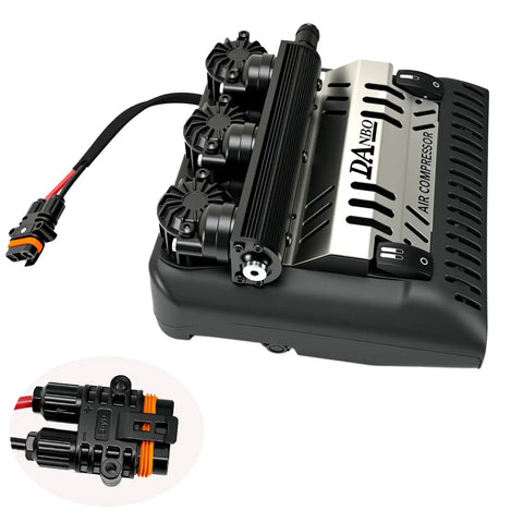 Danboniu 12V Portable Air Compressor With Three Cylinder Motor showing three cylinder motor design and wiring connections.