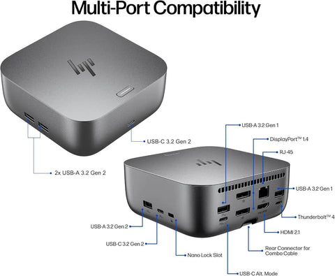 Universal Thunderbolt 4 Docking Station, 13-In-1 Usb C Hub With 280W Output, showing multi-port compatibility and sleek design.