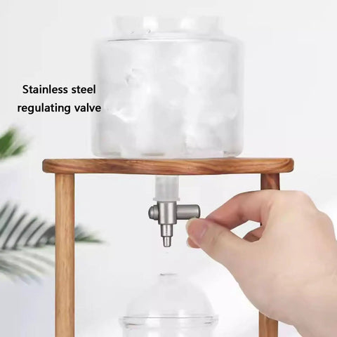Close-up of the stainless steel regulating valve on the Game Changer Cold Brew Drip Tower With Adjustable Flow Control.
