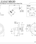 Technical diagram of Concord Shower Faucet With Pressure Balanced Washerless Cartridge Wall Mount One Half Inch NPT Solid Brass Construction