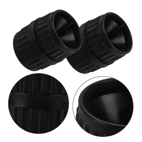 2 Piece Tube Cutter Set With Inner And Outer Reamer Deburring Tool for Copper Pipes, black plastic with ribbed handle close-up