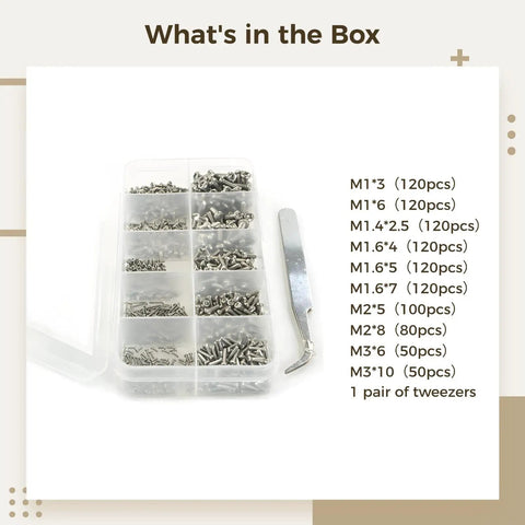 All In One Tool Kit With Storage Box And Clear Compartments Pro Grade Stainless Steel Phillips Pan Head Screws Assortment Machine Screws Hardware Fasteners Set For DIY Home Repair And Small Projects displayed with compartments and contents.