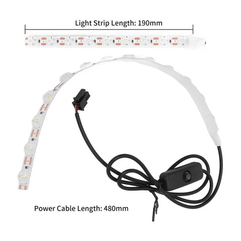 High Brightness LED Light Strip For 3D Printer Enclosures 24V DC ABS Housing Ra95 Color Rendering, 190mm length, 480mm cable
