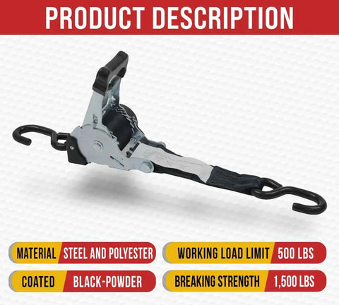 2 Inch By 10 Foot Auto Retract Ratchet Straps With Coated S Hooks Tiedowns For Motorcycles ATVs Bikes And Trailers