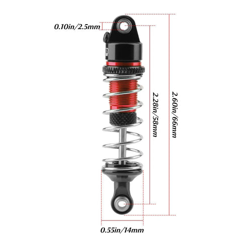 Aluminum Front And Rear Shock Absorbers Set With Adjustable Springs For ARRMA 1/18 Granite 1/16 Mojave 1/14 Typhon RC Truck Upgrades Oil Filled Sealed 7075 Alloy Suspension shown with dimensions