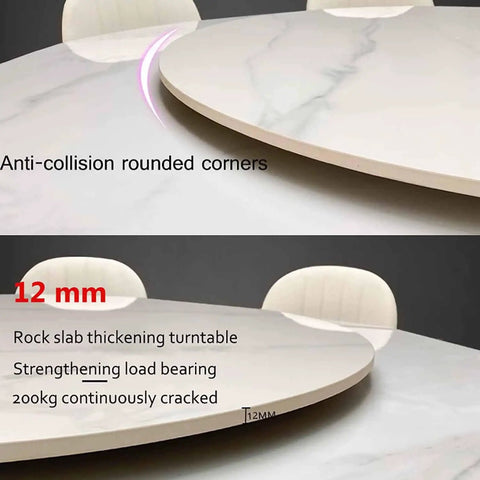 Oversized Marble Lazy Susan With 360 Degree Swivel Rotation Sintered Stone Rotating Serving Tray showing anti-collision rounded corners.