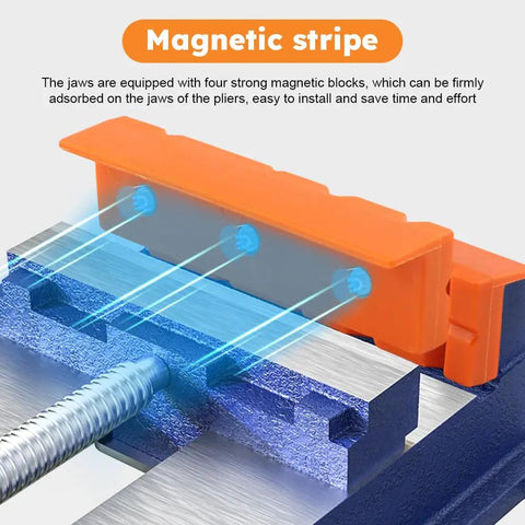 Heavy Duty 4 Inch Vise Jaw Pads With Magnetic Soft Jaw Covers For Bench Vise Replacement showing magnetic stripe for easy installation.