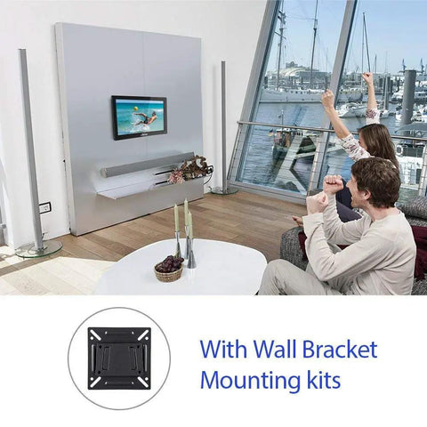 Living room scene with a 15.6 Inch IPS Monitor With Full HD 1080p Display Multi Input For Security Cameras Office PCs And Gaming Stand Included Boss Level Clarity And Vivid Color on wall and people cheering